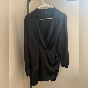 Zara black satin shirt dress